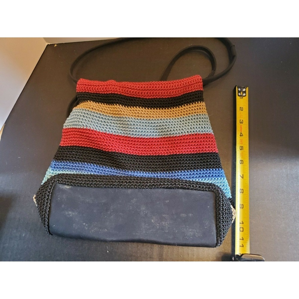 The Sak Crochet Hobo Shoulder Bag Multi-Color Striped Woven Knit Tote - Picture 3 of 3